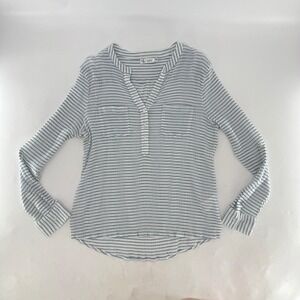Carve Designs Striped 100% Organic Cotton Roll‎ Tab Slv Blouse Top Button Up XL